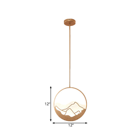 Classic Round Acrylic Pendant Light In Black/Gold: 8/12 Width With Down Lighting