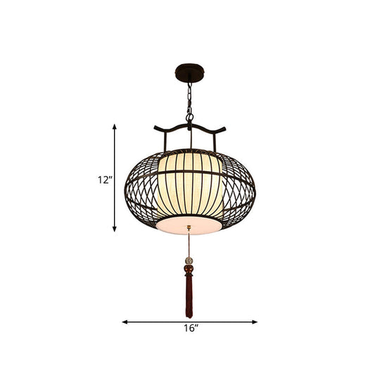 Traditional Cylinder Dining Room Pendant Light - Fabric Shade 12/16/19.5 Wide Black/Gold Hanging