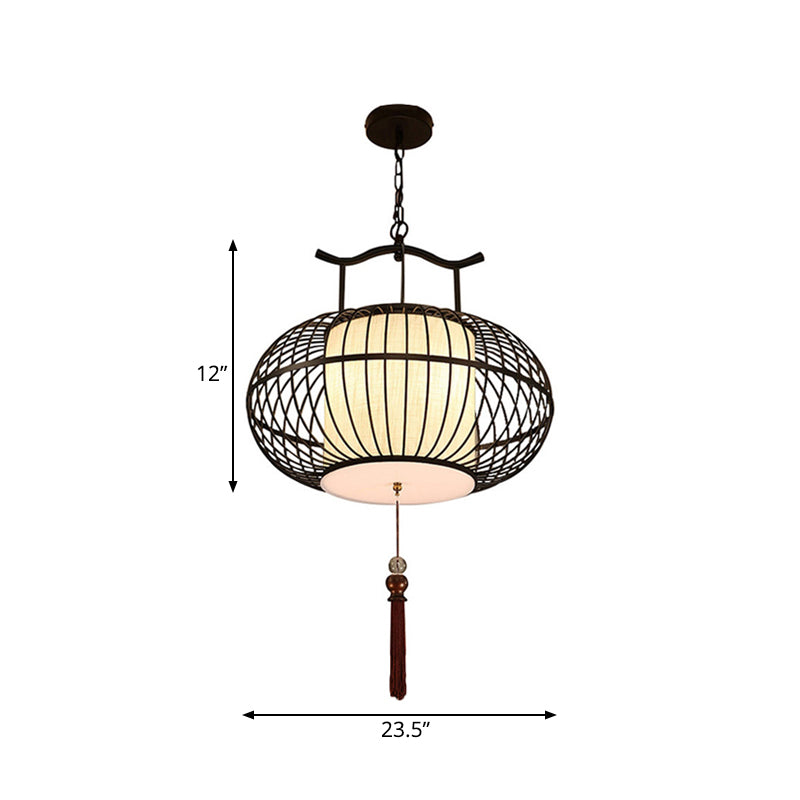 Traditional Cylinder Dining Room Pendant Light - Fabric Shade 12/16/19.5 Wide Black/Gold Hanging