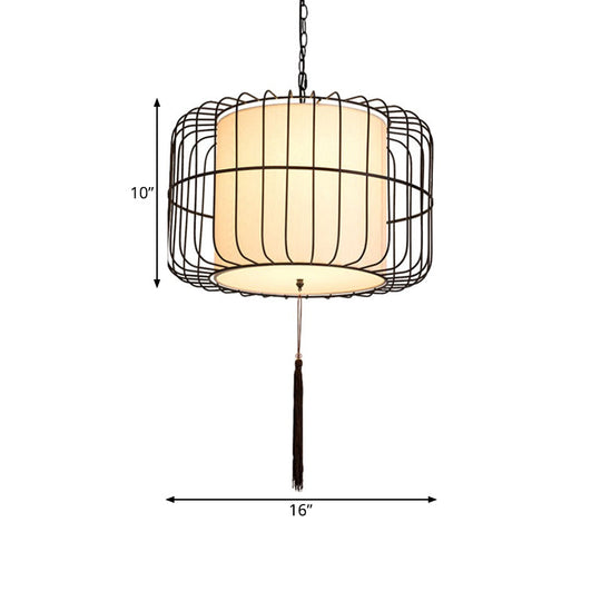 16/19.5 Wide Black Fabric Hanging Pendant Lantern - Traditional Stylish Down Lighting