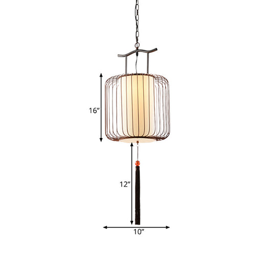 White/Red Lantern Pendant Light Classic Fabric Various Sizes 1-Light Tea Room Suspension Lamp