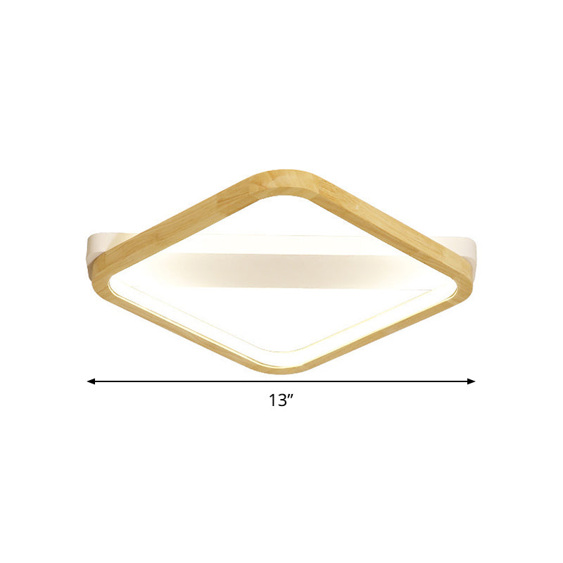 Simple Style Beige Led Ceiling Lamp For Bedroom - Wood Square Flush Light Fixture 13/17/21 Wide