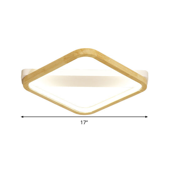 Simple Style Beige LED Ceiling Lamp for Bedroom - Wood Square Flush Light Fixture, 13"/17"/21" Wide