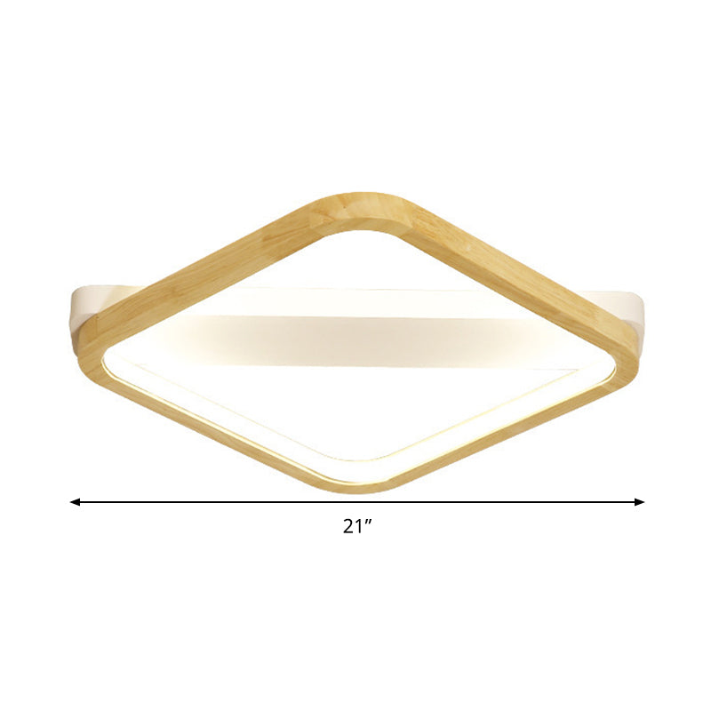 Simple Style Beige Led Ceiling Lamp For Bedroom - Wood Square Flush Light Fixture 13/17/21 Wide