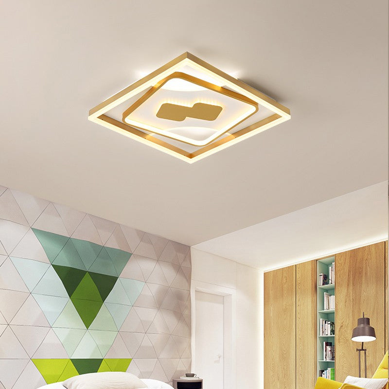 Contemporary Gold Rhombus Flush Mount Lamp – 16"/19.5" LED Ceiling Lighting in Warm/White Light