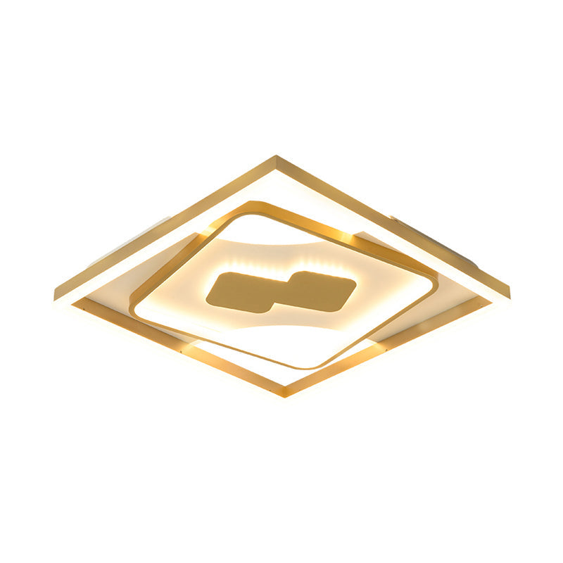 Contemporary Gold Rhombus Flush Mount Lamp – 16"/19.5" LED Ceiling Lighting in Warm/White Light