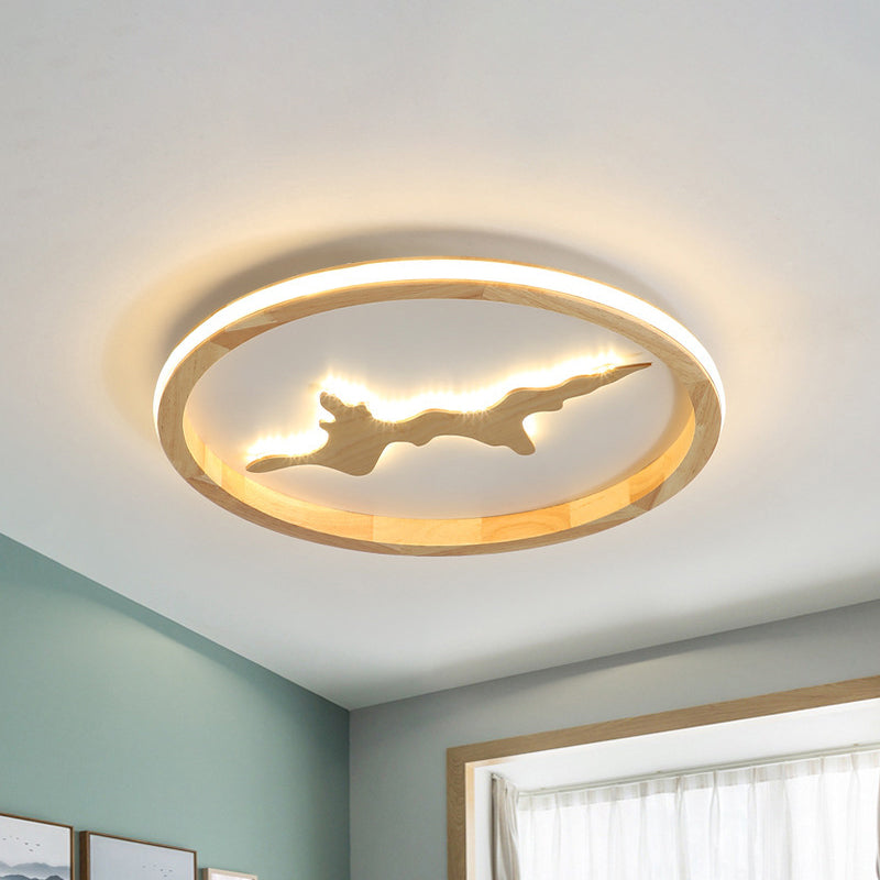 Minimalist Wood Circle Ceiling Light, Dark Brown/Light Brown LED Flush Fixture - 17"/21"/25" Wide
