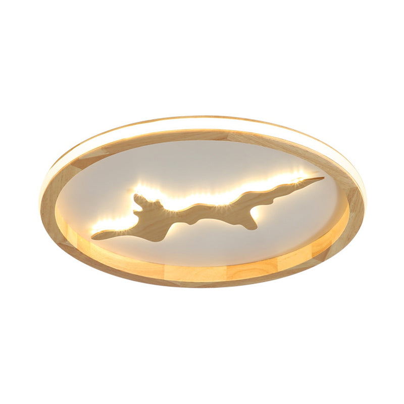 Minimalist Wood Circle Ceiling Light Dark Brown/Light Brown Led Flush Fixture - 17/21/25 Wide