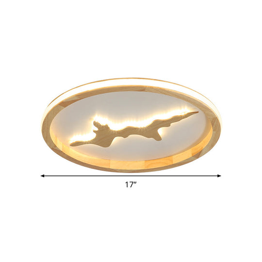 Minimalist Wood Circle Ceiling Light Dark Brown/Light Brown Led Flush Fixture - 17/21/25 Wide