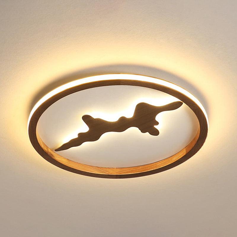 Minimalist Wood Circle Ceiling Light, Dark Brown/Light Brown LED Flush Fixture - 17"/21"/25" Wide