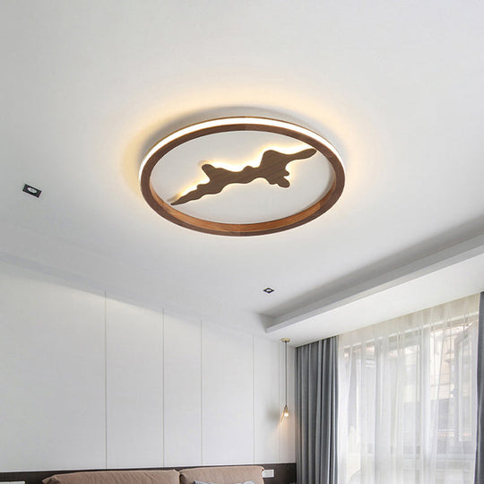 Minimalist Wood Circle Ceiling Light Dark Brown/Light Brown Led Flush Fixture - 17/21/25 Wide