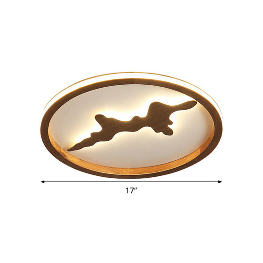 Minimalist Wood Circle Ceiling Light, Dark Brown/Light Brown LED Flush Fixture - 17"/21"/25" Wide