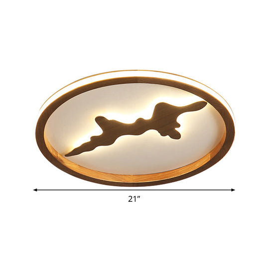 Minimalist Wood Circle Ceiling Light, Dark Brown/Light Brown LED Flush Fixture - 17"/21"/25" Wide