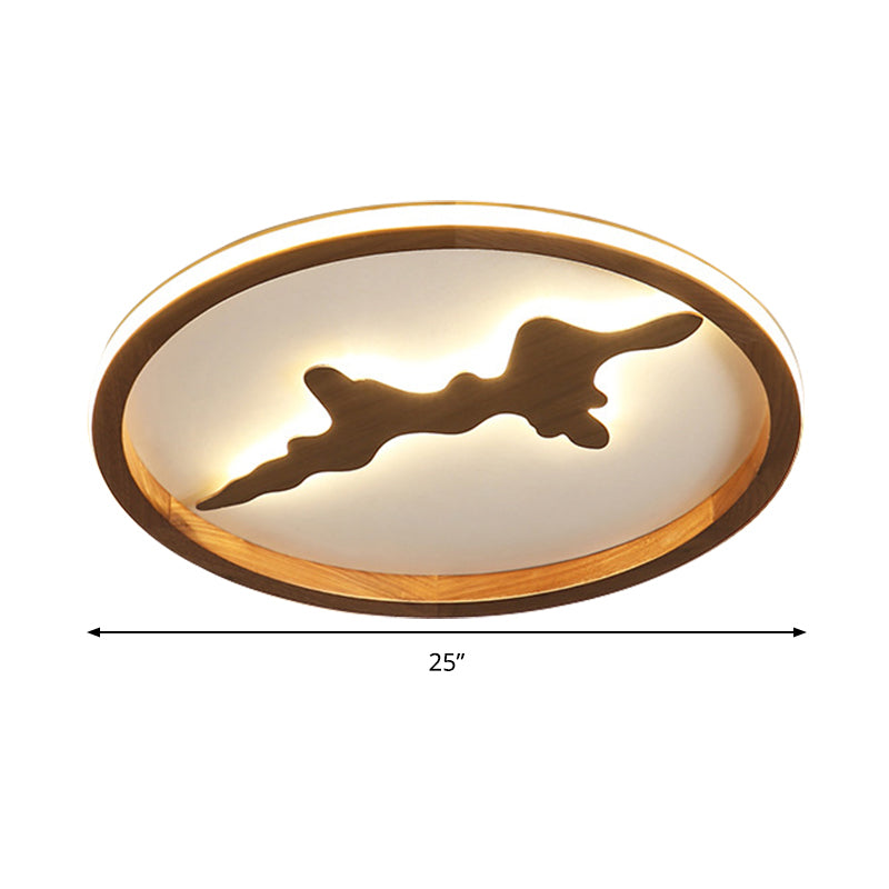 Minimalist Wood Circle Ceiling Light, Dark Brown/Light Brown LED Flush Fixture - 17"/21"/25" Wide