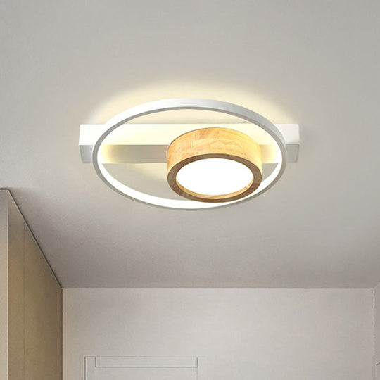 Minimalist Gray/White LED Flush Mount Ceiling Light for Living Room - Wood Finish