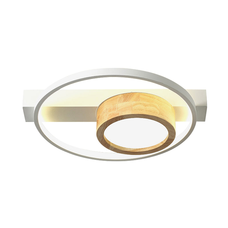 Minimalist Gray/White LED Flush Mount Ceiling Light for Living Room - Wood Finish