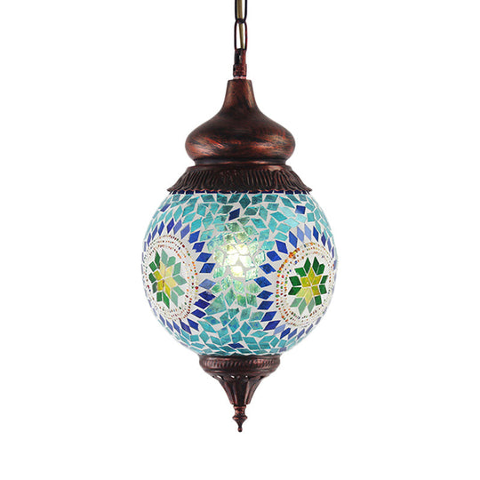 Moroccan Blue Metal Pendant Light Fixture - Stylish Dining Room Hanging Lamp Kit