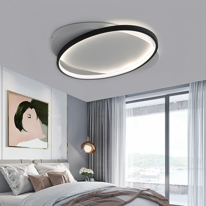Modern Black Oval LED Flush Mount Ceiling Lamp - 16"/19.5" Wide in Warm/White Light