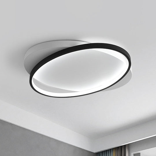 Modern Black Oval LED Flush Mount Ceiling Lamp - 16"/19.5" Wide in Warm/White Light