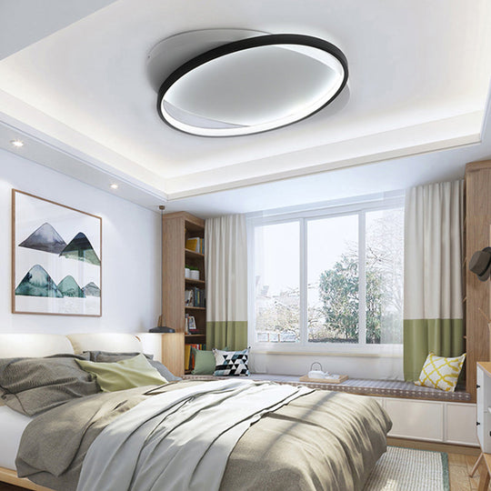 Modern Black Oval LED Flush Mount Ceiling Lamp - 16"/19.5" Wide in Warm/White Light