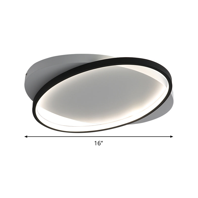 Modern Black Oval LED Flush Mount Ceiling Lamp - 16"/19.5" Wide in Warm/White Light