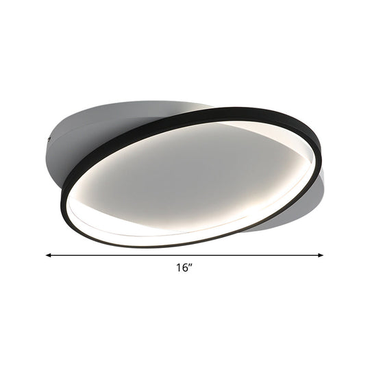 Modern Black Oval LED Flush Mount Ceiling Lamp - 16"/19.5" Wide in Warm/White Light