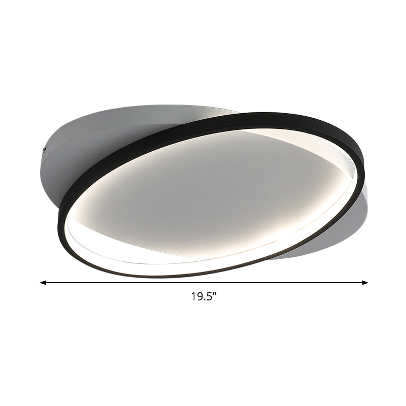 Modern Black Oval Led Flush Mount Ceiling Lamp - 16/19.5 Wide In Warm/White Light