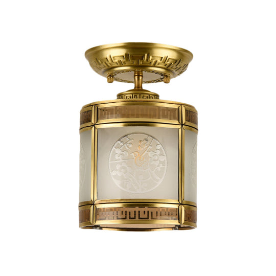 Luminaire cylindrique encastré en laiton pour couloir