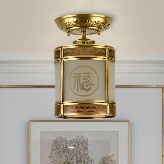 Luminaire cylindrique encastré en laiton pour couloir