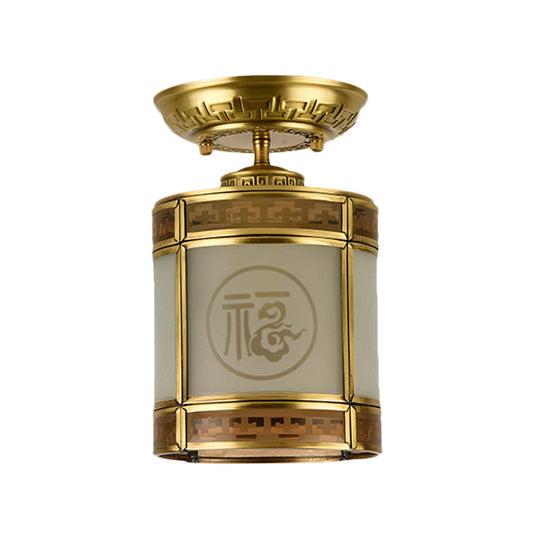 Luminaire cylindrique encastré en laiton pour couloir