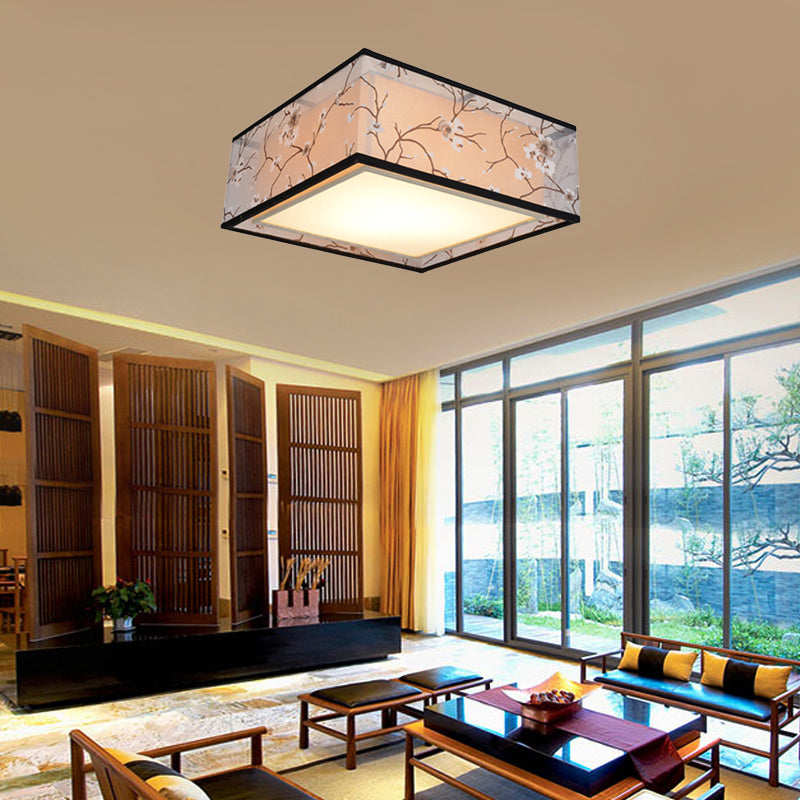 Traditional Style Fabric Square Flush Light - 4/5 Lights Ceiling Flush Mount in White - Various Sizes