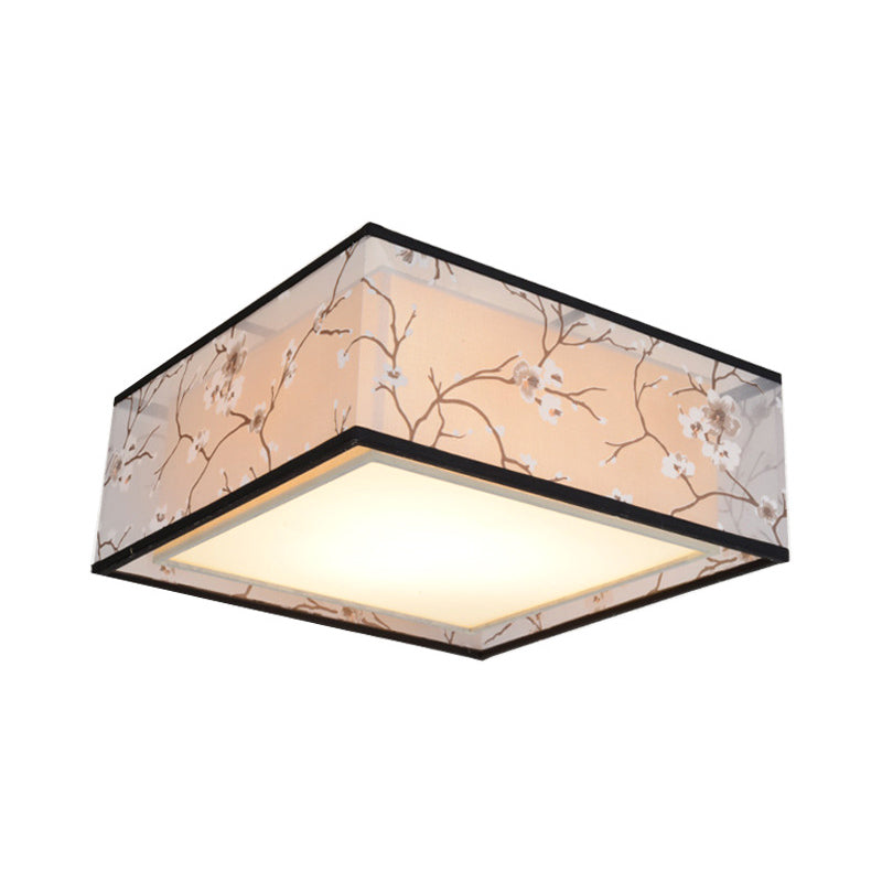 Traditional Style Fabric Square Flush Light - 4/5 Lights Ceiling Flush Mount in White - Various Sizes