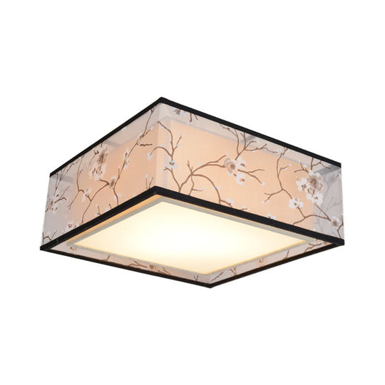 Traditional Style Fabric Square Flush Light - 4/5 Lights Ceiling Flush Mount in White - Various Sizes