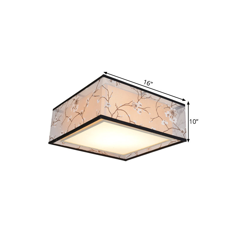 Traditional Style Fabric Square Flush Light - 4/5 Lights Ceiling Flush Mount in White - Various Sizes