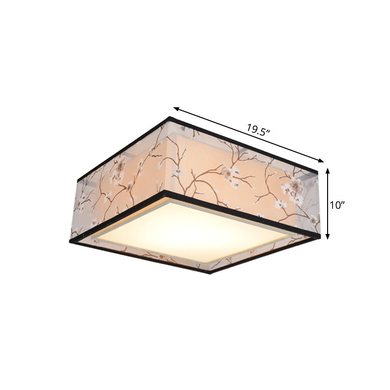 Traditional Style Fabric Square Flush Light - 4/5 Lights Ceiling Flush Mount in White - Various Sizes