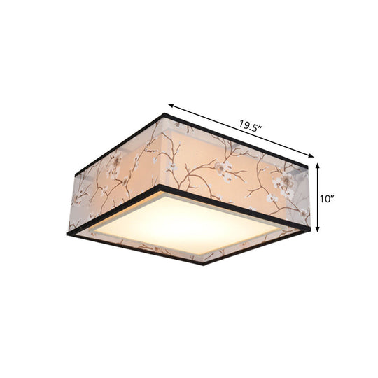 Traditional Style Fabric Square Flush Light - 4/5 Lights Ceiling Flush Mount in White - Various Sizes