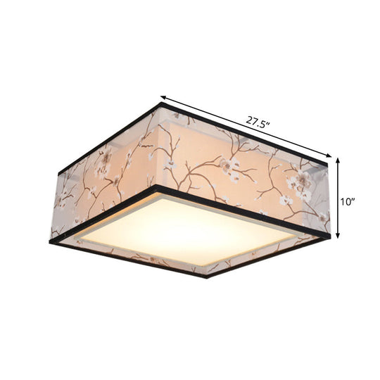 Traditional Style Fabric Square Flush Light - 4/5 Lights Ceiling Flush Mount in White - Various Sizes