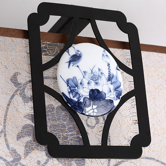 Traditional Black Flush Mount Ceiling Light with Square Fabric Shade