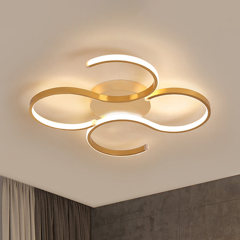 Modern Acrylic Gold LED Ceiling Light with Double S-Shape Flush Mount - Warm/White Light
