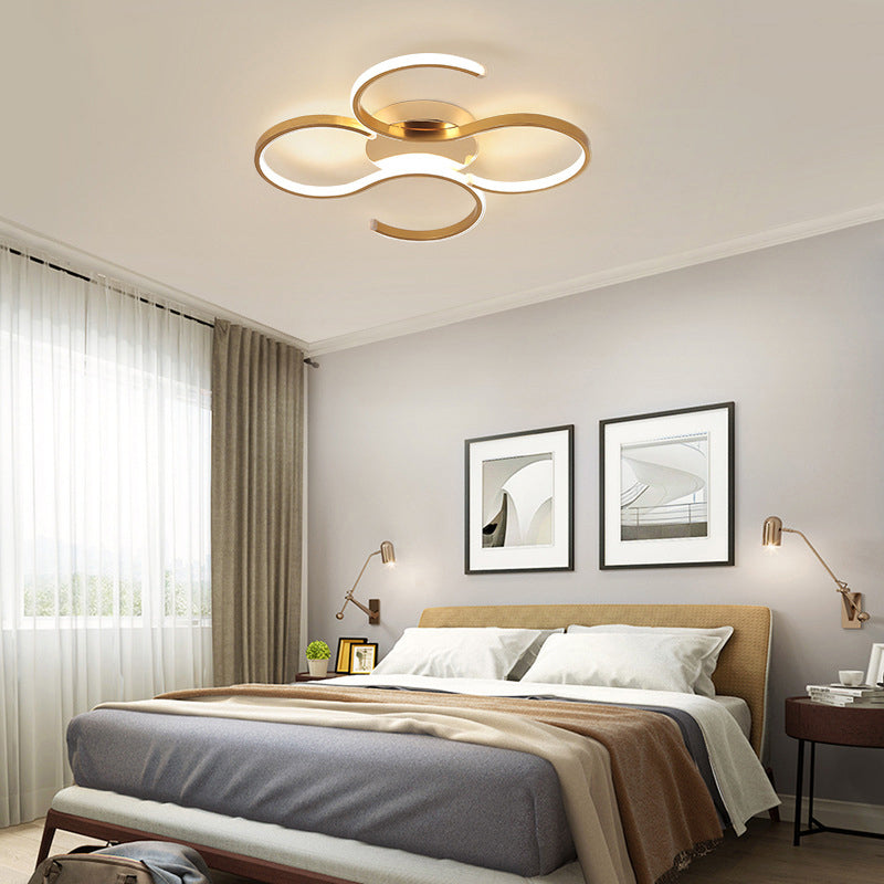 Modern Acrylic Gold LED Ceiling Light with Double S-Shape Flush Mount - Warm/White Light