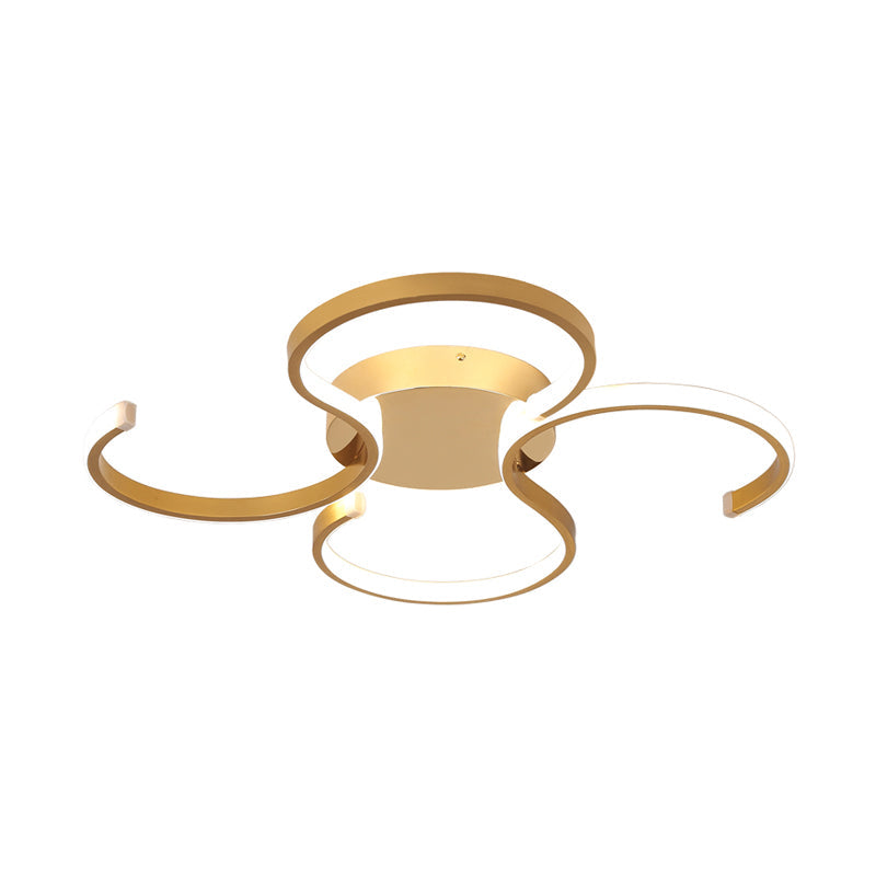 Modern Acrylic Gold LED Ceiling Light with Double S-Shape Flush Mount - Warm/White Light