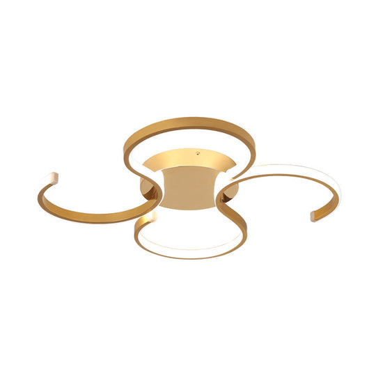 Modern Acrylic Gold LED Ceiling Light with Double S-Shape Flush Mount - Warm/White Light