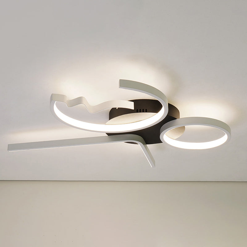 Contemporary Geometric Flush Mount Lighting - Acrylic, 3/4 Lights, Black/White, Warm/White Light