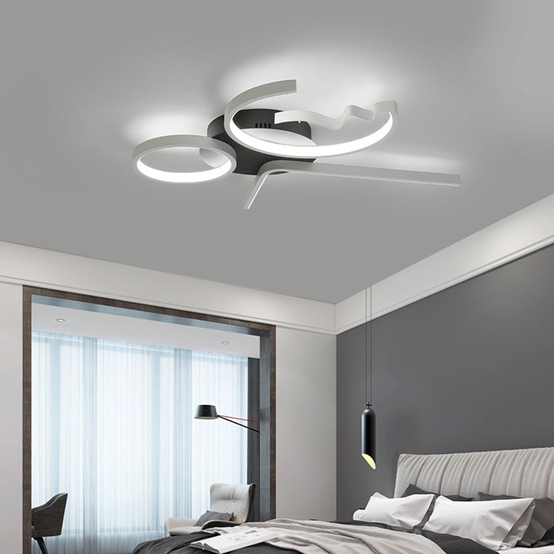 Contemporary Geometric Flush Mount Lighting - Acrylic, 3/4 Lights, Black/White, Warm/White Light