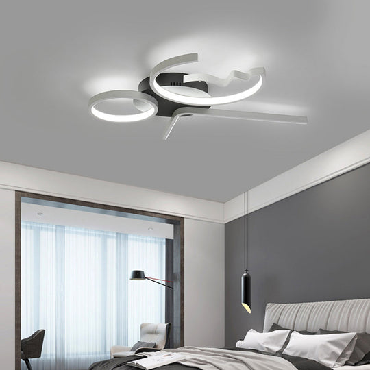 Contemporary Geometric Flush Mount Lighting - Acrylic 3/4 Lights Black/White Warm/White Light 3 /