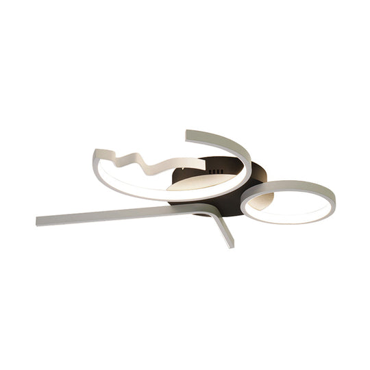 Contemporary Geometric Flush Mount Lighting - Acrylic 3/4 Lights Black/White Warm/White Light