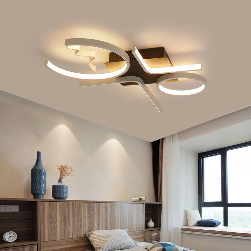 Contemporary Geometric Flush Mount Lighting - Acrylic, 3/4 Lights, Black/White, Warm/White Light