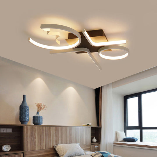 Contemporary Geometric Flush Mount Lighting - Acrylic, 3/4 Lights, Black/White, Warm/White Light