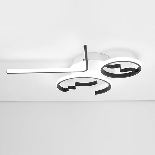 Contemporary Geometric Flush Mount Lighting - Acrylic, 3/4 Lights, Black/White, Warm/White Light