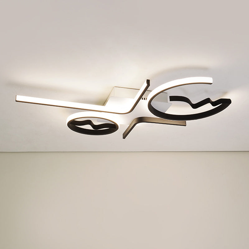 Contemporary Geometric Flush Mount Lighting - Acrylic, 3/4 Lights, Black/White, Warm/White Light